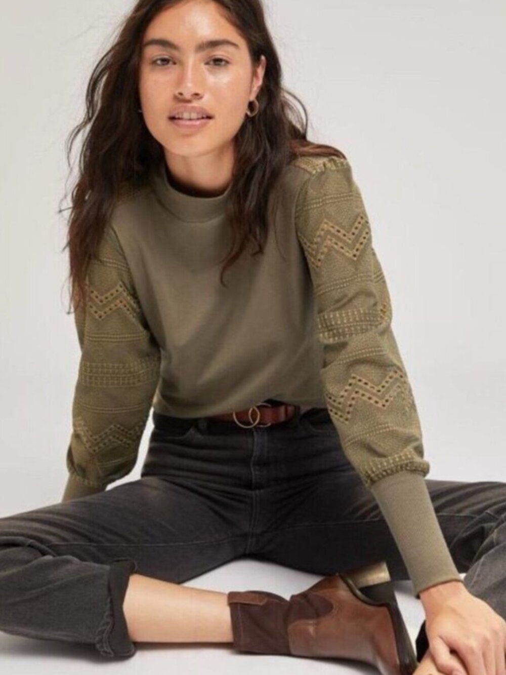 EUC Anthropologie Sage Green Helen Mock Neck Long Sleeve Top in Women's 1X